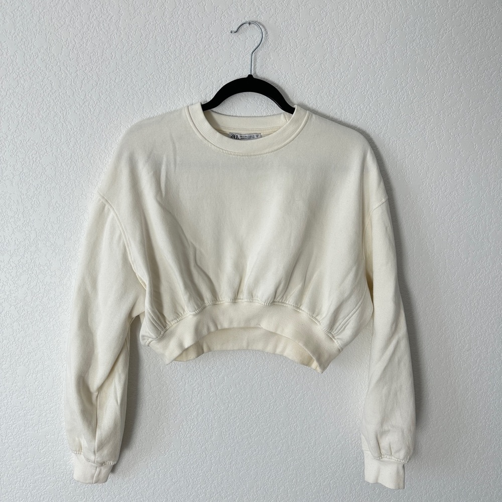 Zara Cream Cropped Hoodie